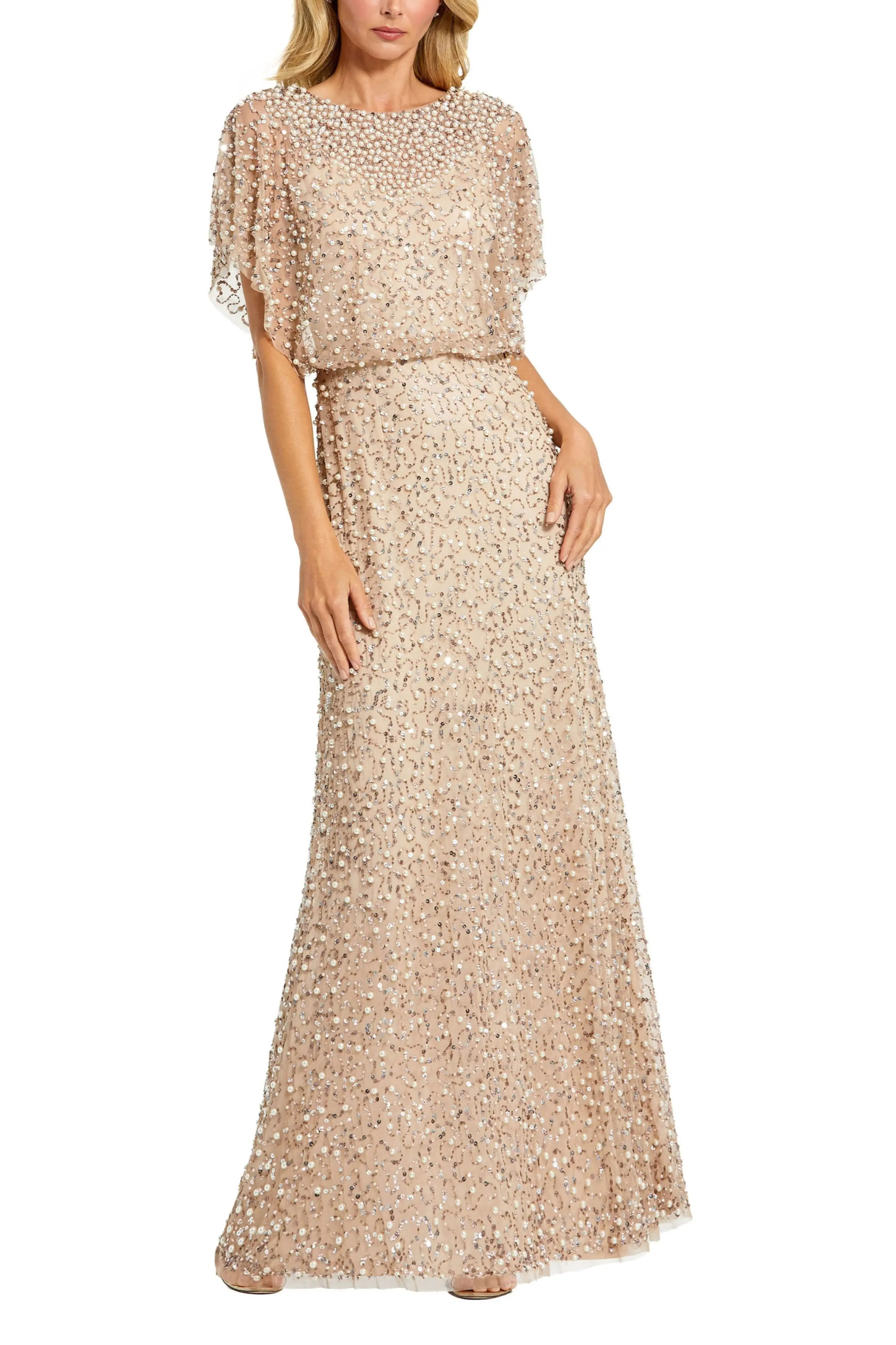 Mac Duggal High Neck Short Sleeve Embellished Gown (Women) | Nordstrom | Nordstrom
