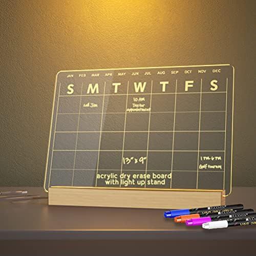 Clear Dry Erase Board Calendar with Light 13 x 9 inch for Bedroom / Office Includes 4 Dry Erase M... | Amazon (US)