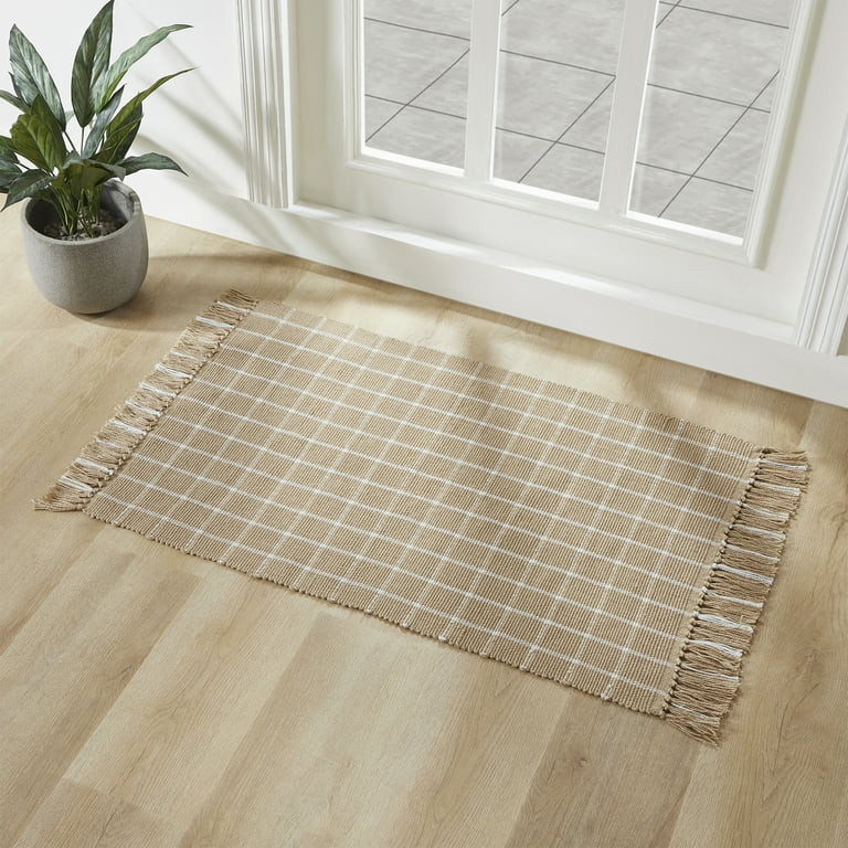 My Texas House Tan Windowpane Fringe Indoor/Outdoor Layering Rug, 24" x 38" | Walmart (US)