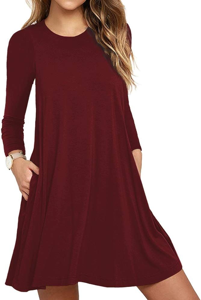 Women's Tunic Pockets Casual Swing T-Shirt Plain Loose Dress | Amazon (US)