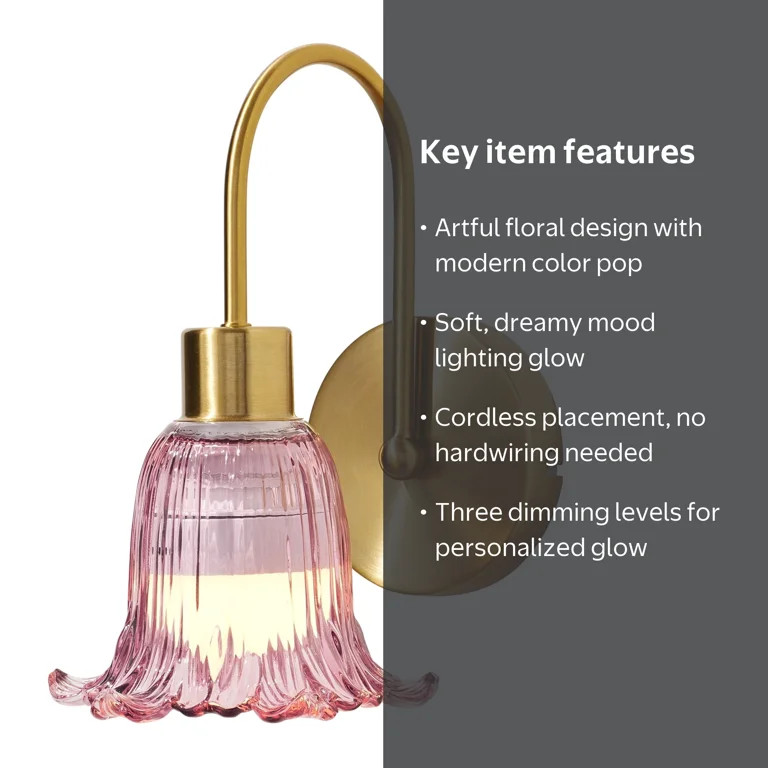 Beautiful by Drew Barrymore Pink Flower Petal LED Rechargeable Wall Sconce for Bedroom | Walmart (US)