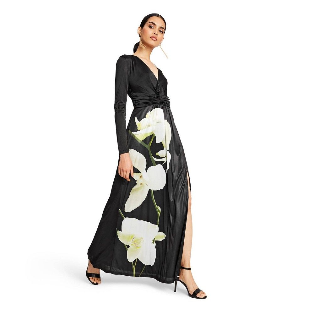 Women's Floral Print Long Sleeve V-Neck Maxi Dress - Altuzarra for Target Black L | Target