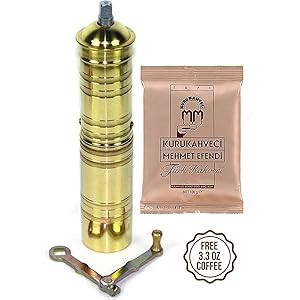 Turkish Greek Arabic Ground Coffee Pepper Manuel Hand Mill Grinder, Heavy Duty Brass, 8.5" | Amazon (US)