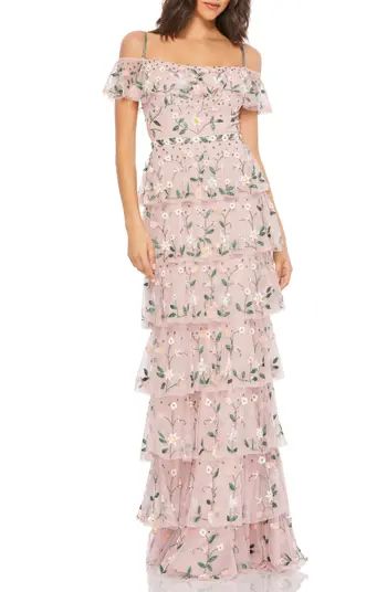 Mac Duggal Beaded Floral Tiered Chiffon Column Gown | Nordstrom | Nordstrom