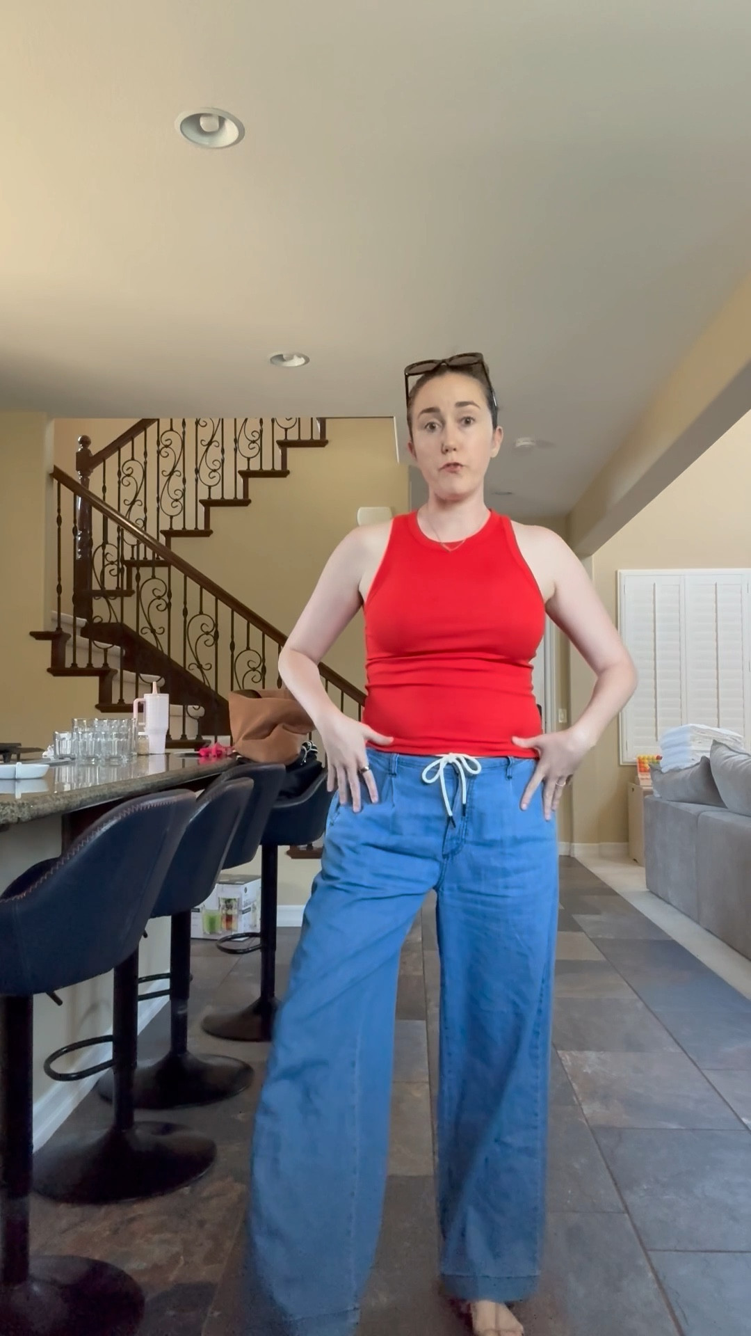 Outfit explanation video interrupted by my toddler 🙃 I’m in a size regular 4 (I’m 5’7” for reference)