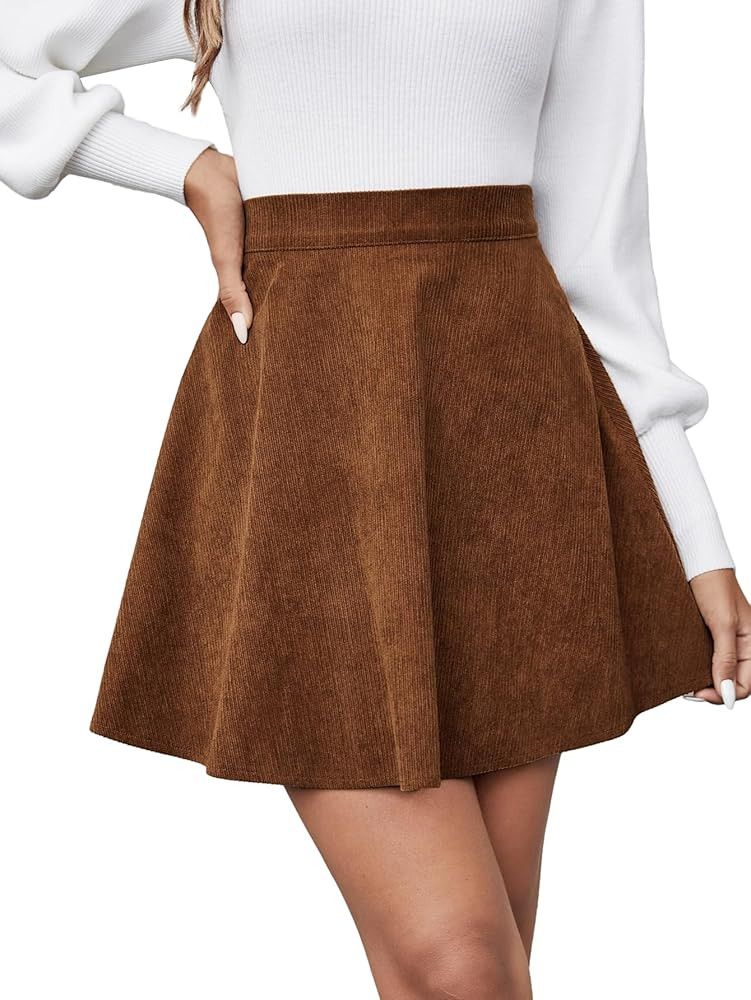 Milumia Women's Corduroy Flared Skirt Casual High Waisted A Line Short Mini Skirts | Amazon (US)