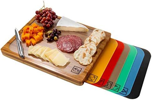 Seville Classics Easy-to-Clean Bamboo Cutting Board and 7 Color-Coded Flexible Cutting Mats with ... | Amazon (US)