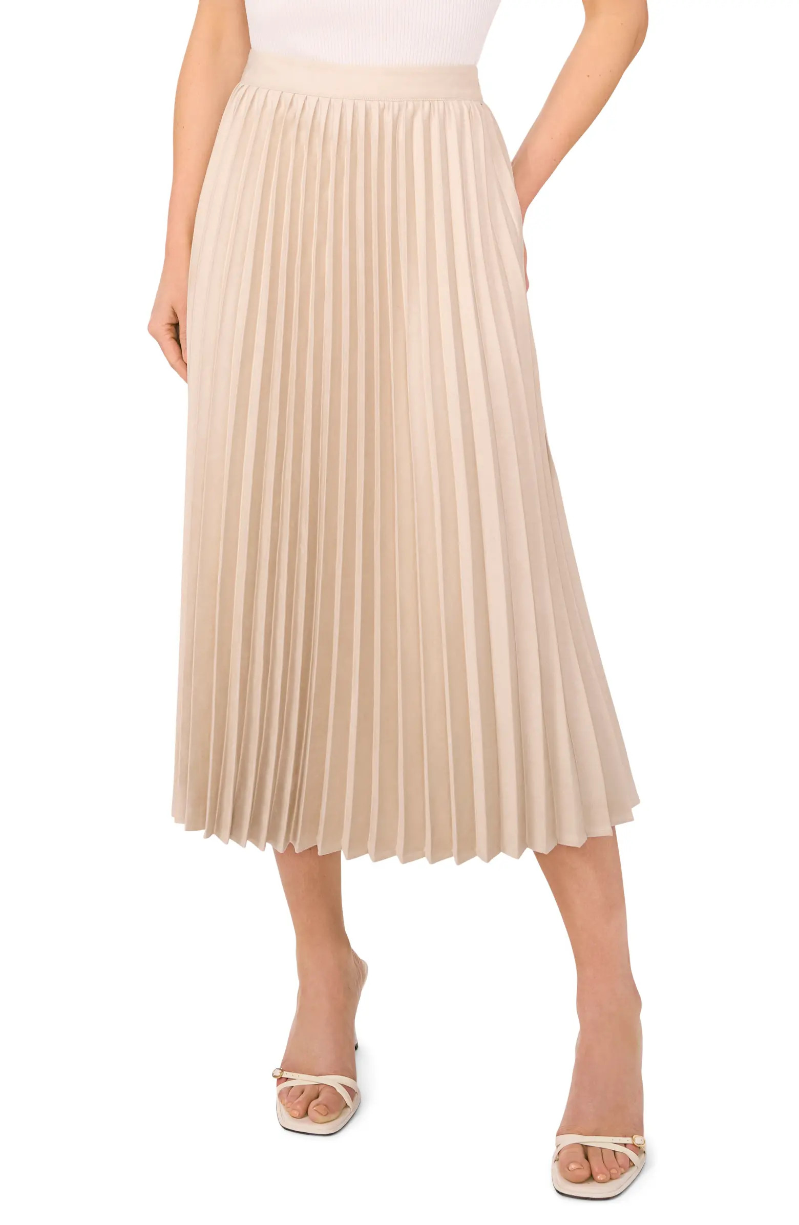 Halogen® Pleated A-Line Faux Suede Midi Skirt | Nordstrom | Nordstrom