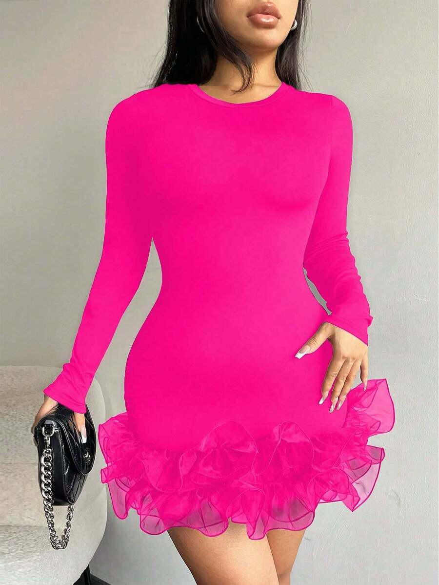 VaVaBold Women's Long Sleeve Multi Layer Lace Hem Dress Fall Cloth For Women | SHEIN