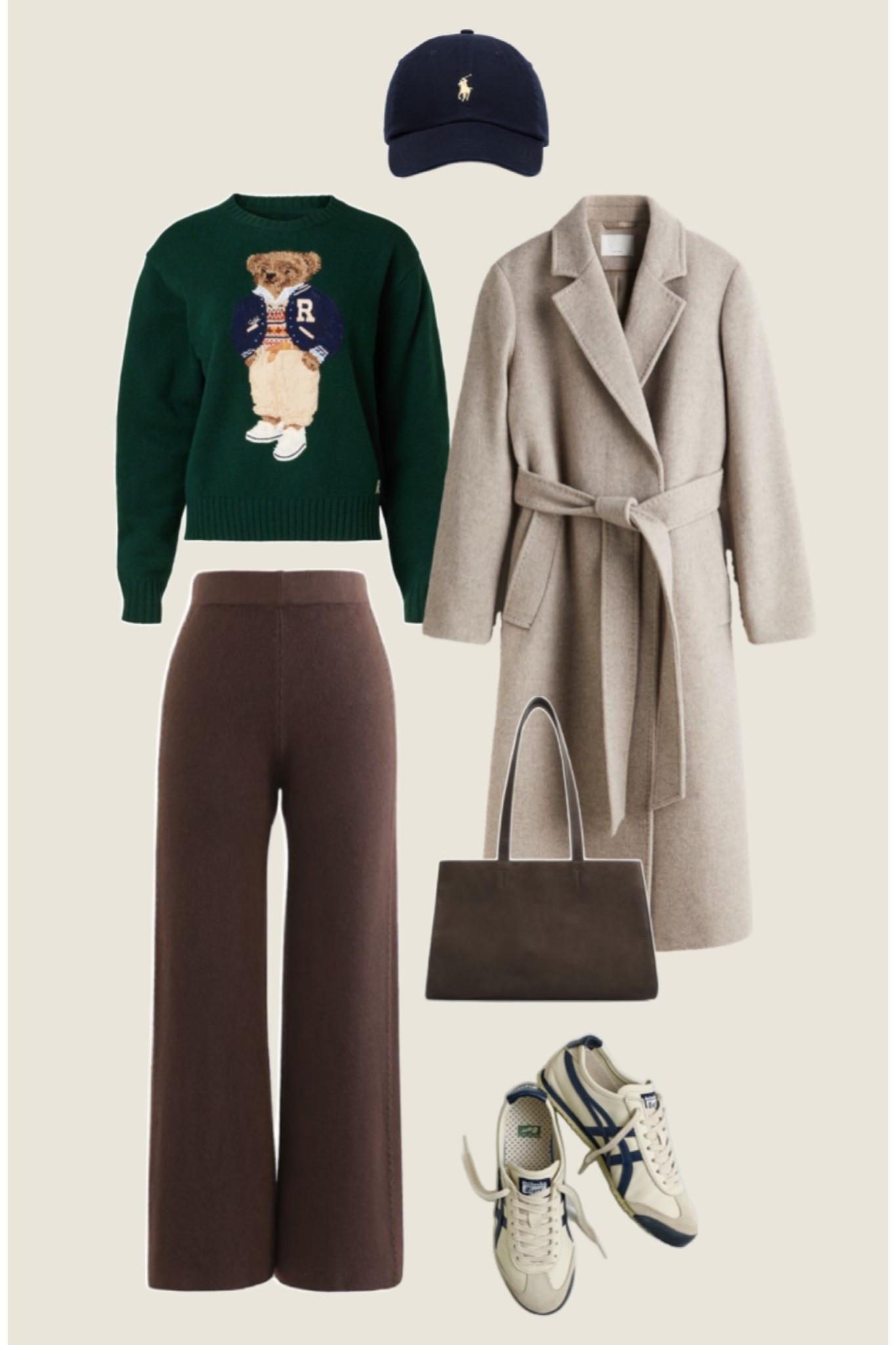Casual everyday winter outfit 🤍 travel style, airport outfit idea, Polo bear sweater outfit, brown knit pants, neutral winter outfit, sneakers outfit ideas, brown tote bag 

#LTKSaleAlert #LTKFindsUnder100 #LTKTravel