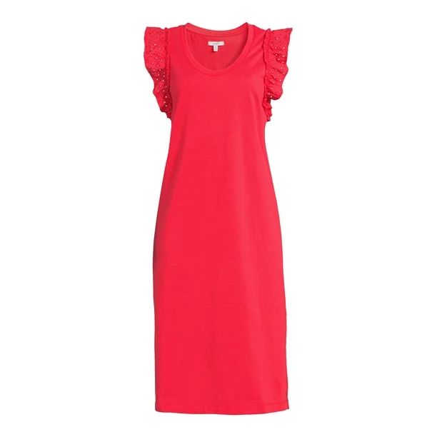 The Get Women's Ruffle Sleeve Shift Midi Dress - Walmart.com | Walmart (US)