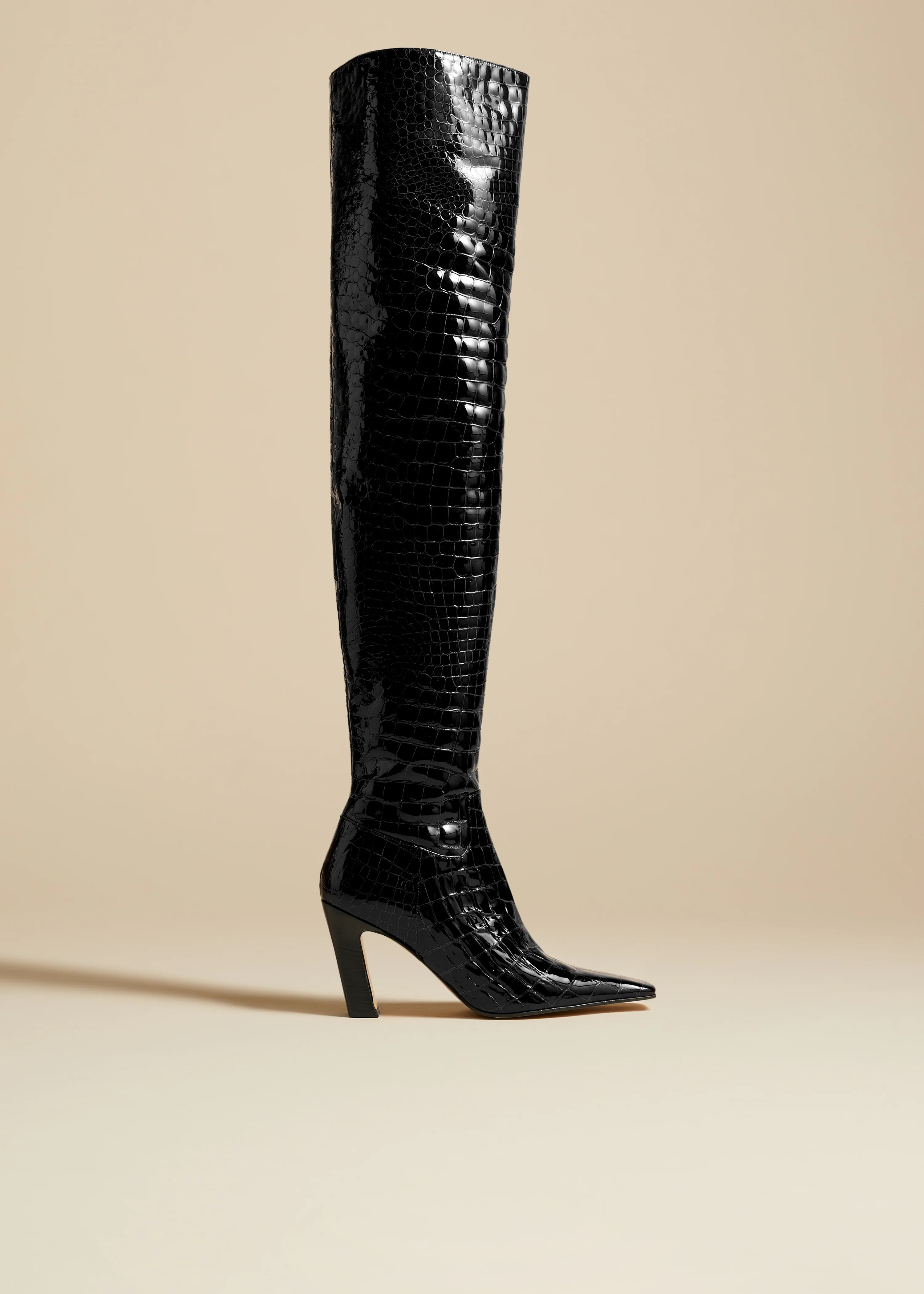 KHAITE - The Marfa Over-The-Knee-High Boot In Black Croc-Embossed Leather | Khaite