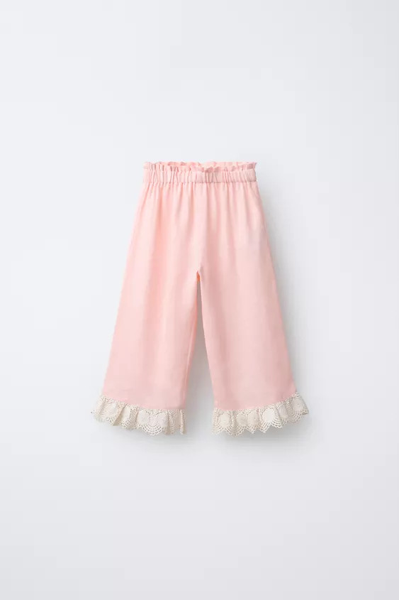 100% LINEN LACE TRIM TROUSERS | Zara UK