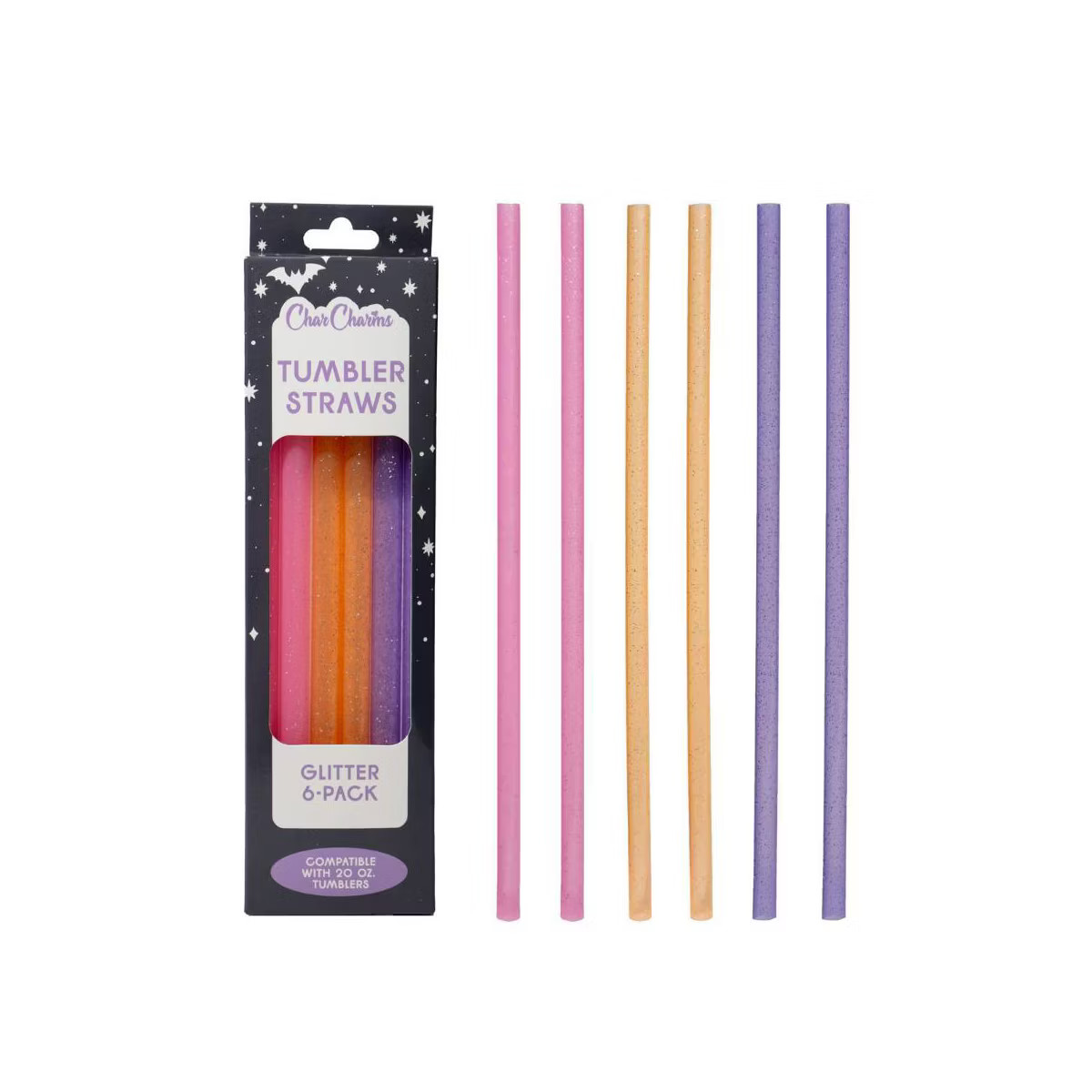 CharCharms 6pk 20oz Water Bottle Straws Glitter | Target