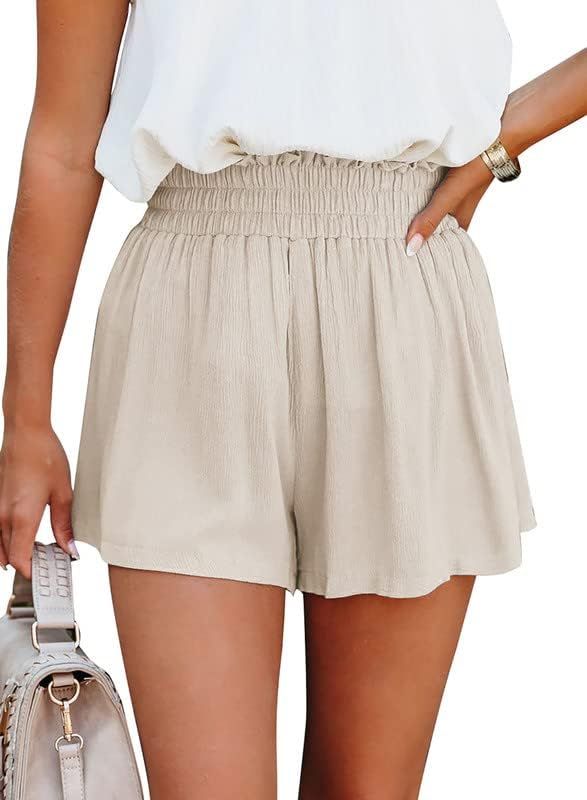 Dokotoo Womens 2023 Casual Summer Ruffle Elastic High Waisted Smocked Shorts Pants | Amazon (US)