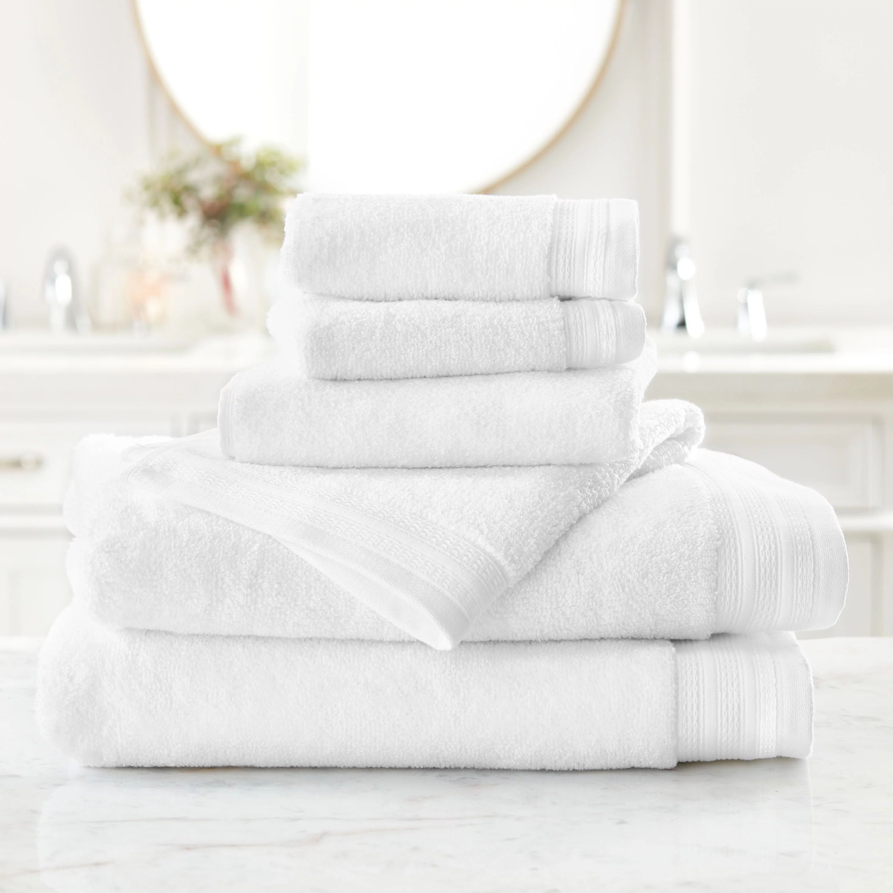 Hotel Style 6-Piece Egyptian Cotton Bath Towel Set, Arctic White | Walmart (US)