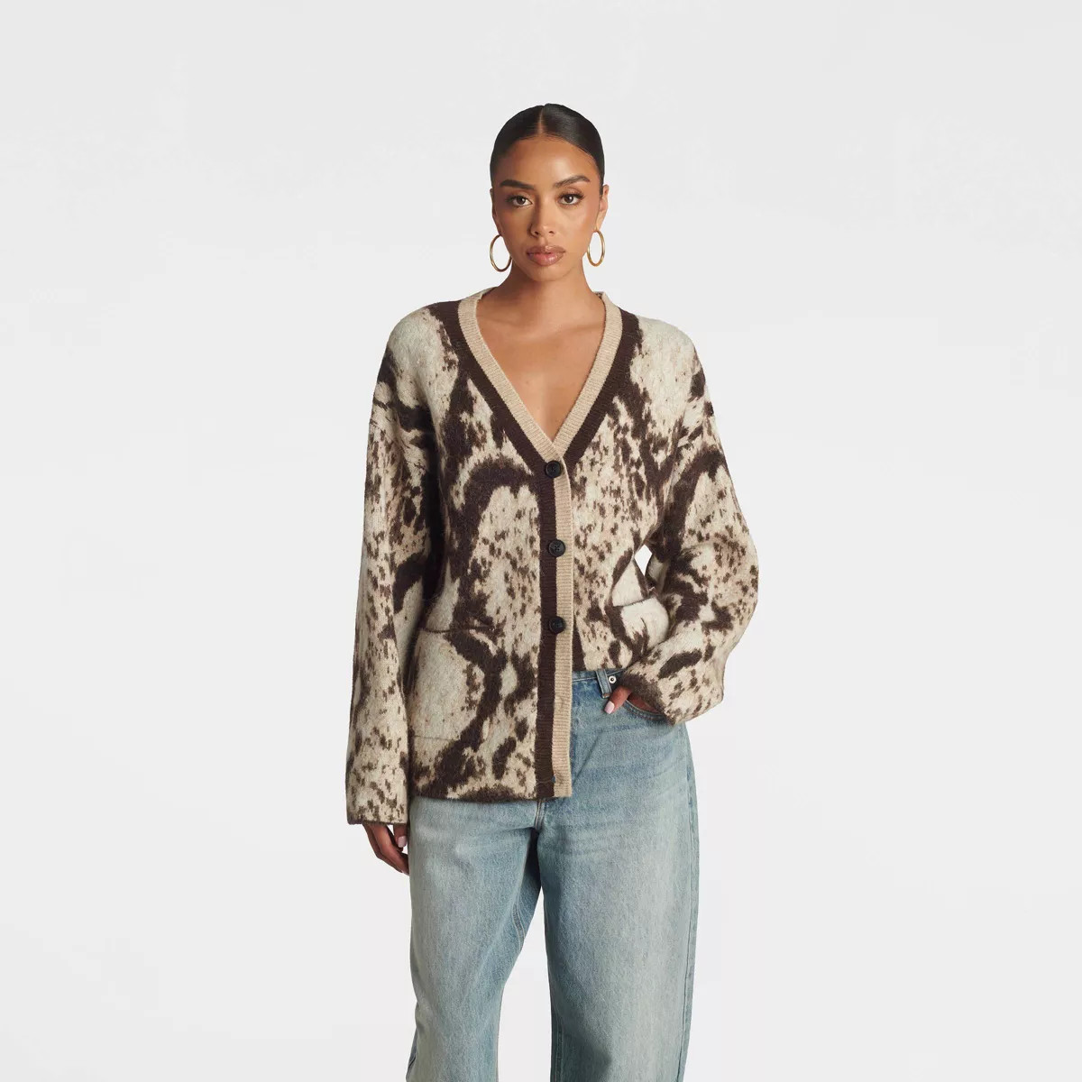 KBB by KAHLANA Women's Snake Print 'The Slouchy Cardigan Sweater' - Brown M | Target