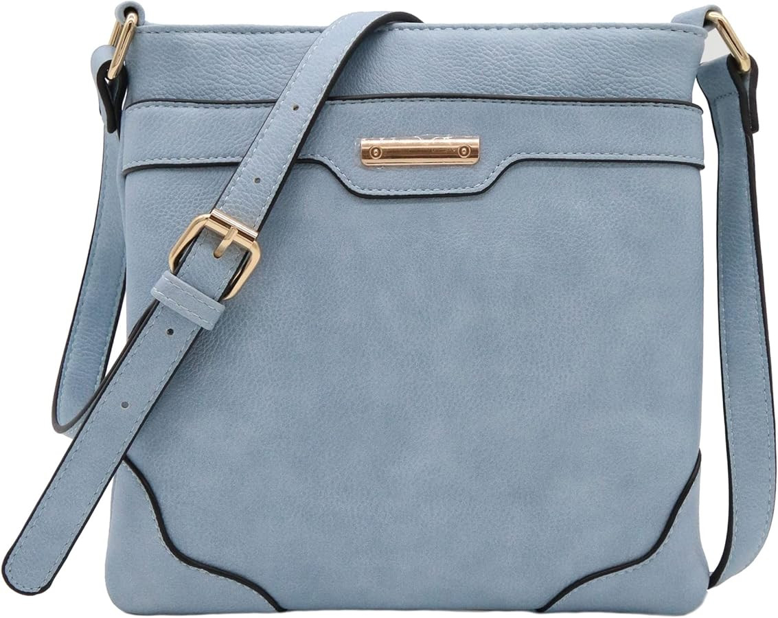 Medium Size Solid Modern Classic Crossbody Bag with Gold Plate | Amazon (US)