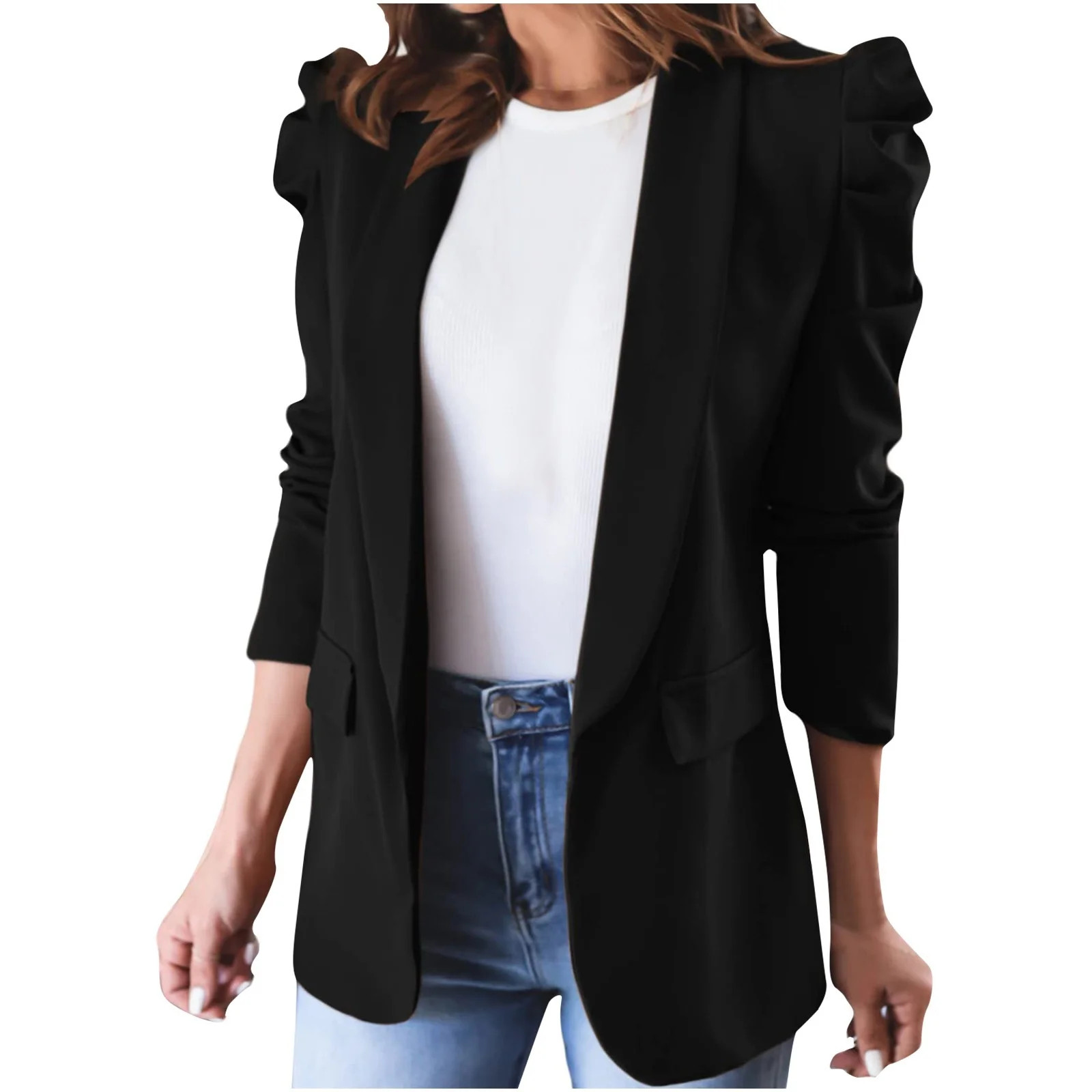Brnmxoke Women's 2023 Fall Casual Blazers Puff Sleeve Lapel Open Front Work Suit Office Blazer Ja... | Walmart (US)