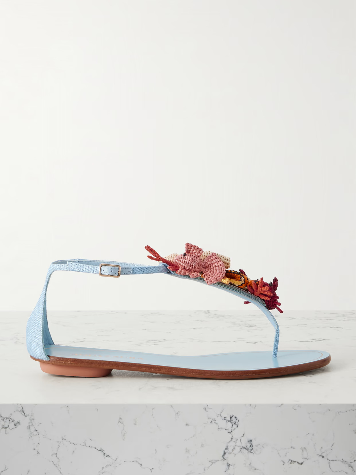 Aquazzura - Gypsea Embellished Woven Raffia Sandals - Blue | NET-A-PORTER (US)