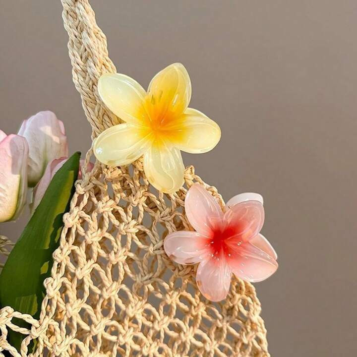 4 Stück/Set 8cm Haarspangen im Strandurlaub-Stil mit Plumeria Dekoration für Hochsteck- und Hal... | SHEIN