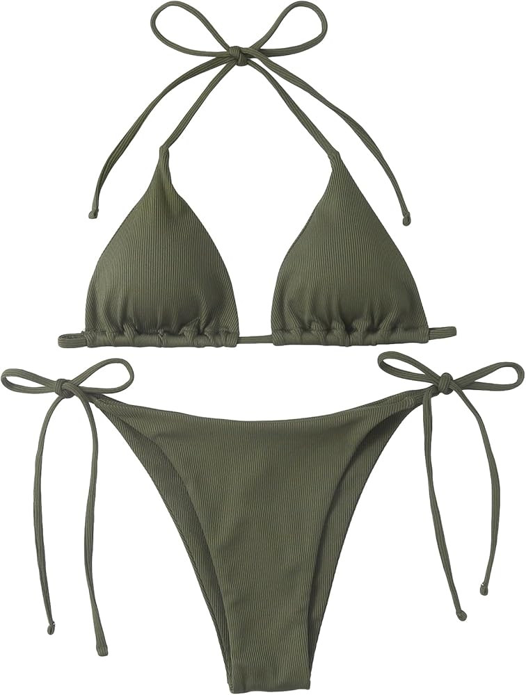 SOLY HUX Women's Metallic Halter Top Two Piece Swimsuit Tie Side Triangle Bikini | Amazon (US)