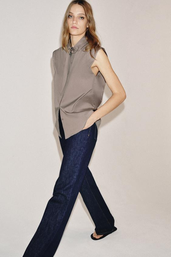 Zara - Zw Collection Bow Shirt - Grey - Xs - Woman | Zara AU