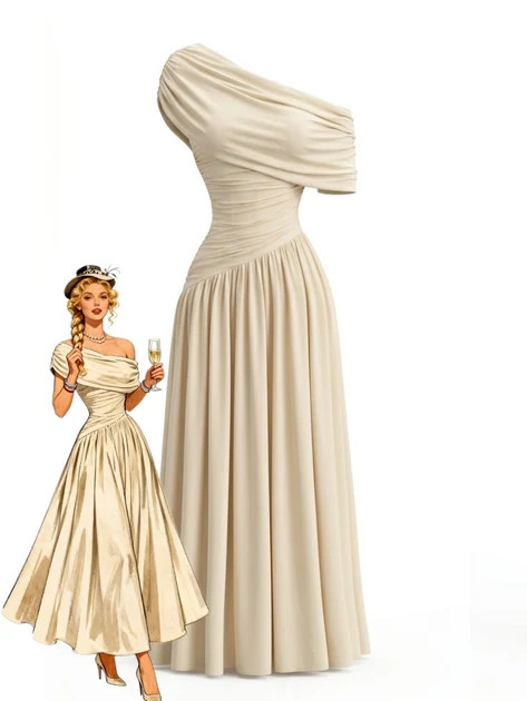 1970s Surplice One Shoulder Ruched Dress | Retro Stage