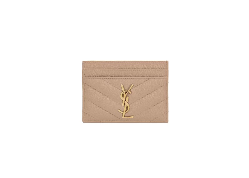 Women's Saint Laurent Cassandre Matelasse Card Case in Grain De Poudre Embossed Leather in Dark Beige | StockX