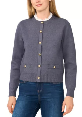 Women's Long Sleeve Button Front Ruffle Neck Twofer Cardigan | Belk