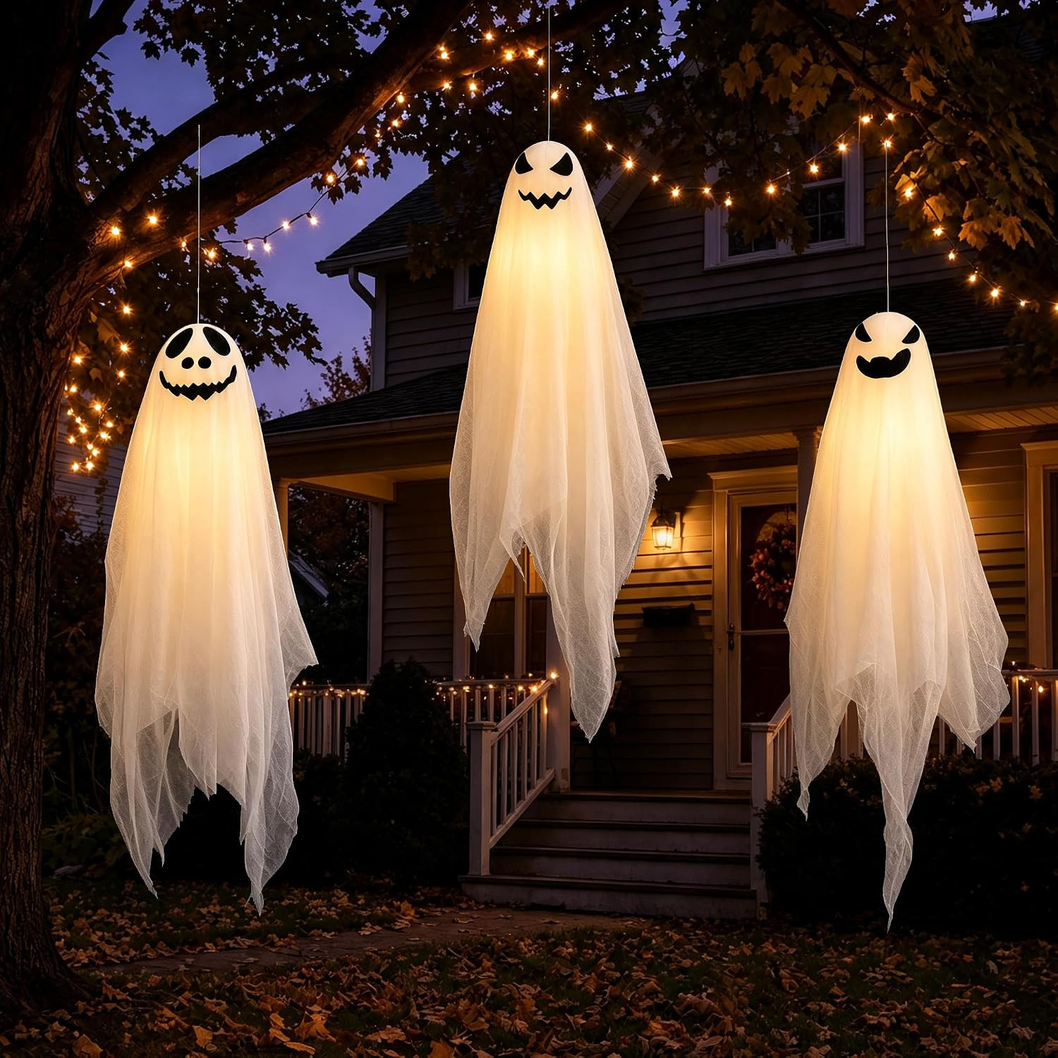 Halloween Deko Outdoor Geist mit LED 3 Stück, 76 cm Hänge Geist für Innen | Amazon (DE)