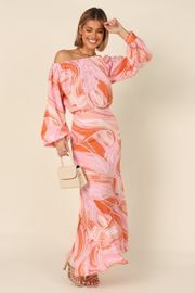 Adler One Shoulder Long Sleeve Midi Dress - Pink Marble | Petal & Pup (US)
