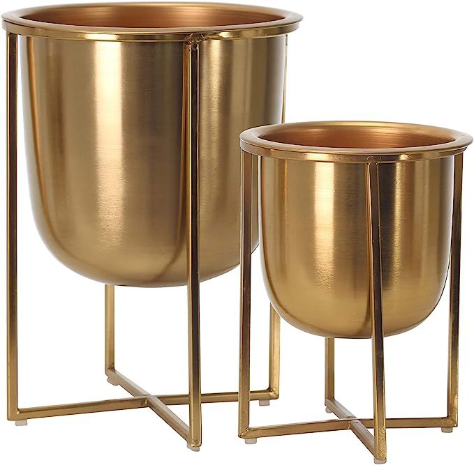 Sagebrook Home 14629 Metal Planters On Stand 13/10" H, Gold (Set of 2), 9 x 9 x 13 | Amazon (US)