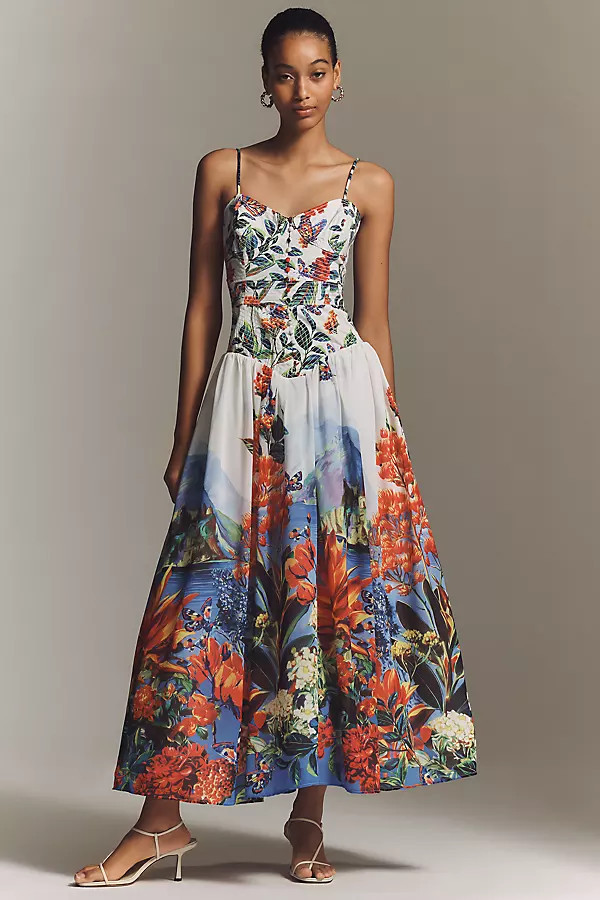 Muse Basque-Waist Midi Dress | Anthropologie (US)