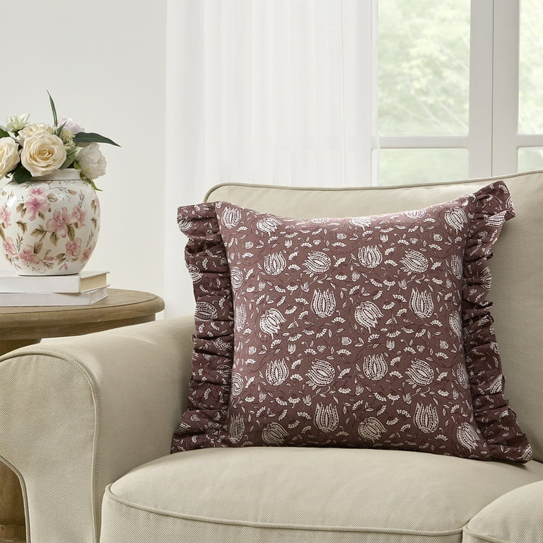 My Texas House 18" x 18" Arden Dusty Mauve Floral Cotton Decorative Pillow Cover | Walmart (US)
