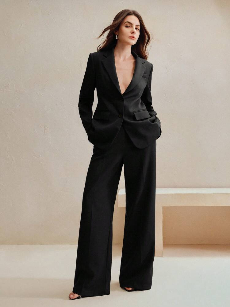 Anewsta 2 Pièces Ensemble De Costume Femme Urbain Chic Rétro, Veste Blazer Couleur Maillard + Pantalon Droit | SHEIN