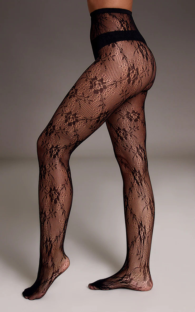 Black Lace Floral Tights | PrettyLittleThing UK