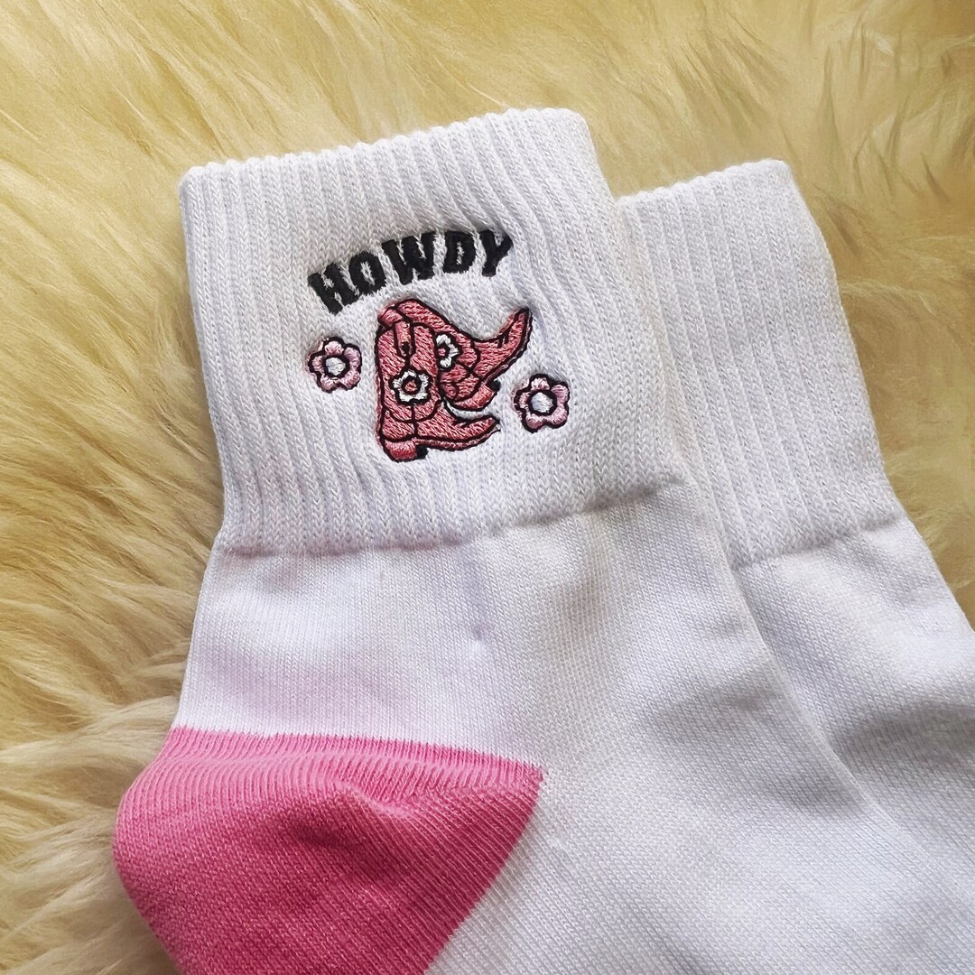 Howdy Cowgirl Socks - Embroidered Socks Womens Fun Socks - Pink Cowgirl - Cowboy Boots - Bachelor... | Etsy (US)