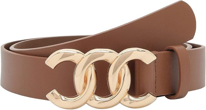 Women Belt for Jeans Dress Cinch Waist Belt for Ladies Faux Leather Belt with Gold Buckle | Amazon (US)