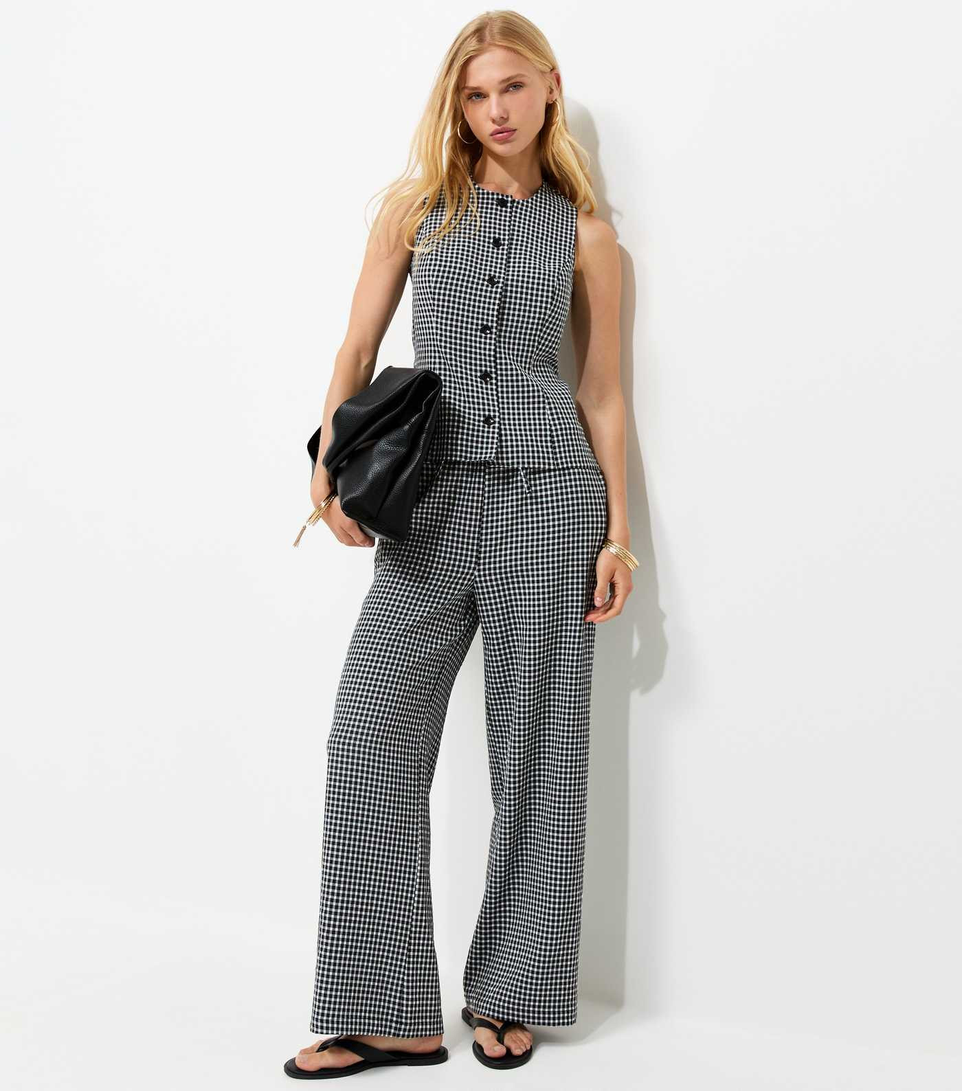 Black Gingham Print Button Front Waistcoat | New Look | New Look (UK)