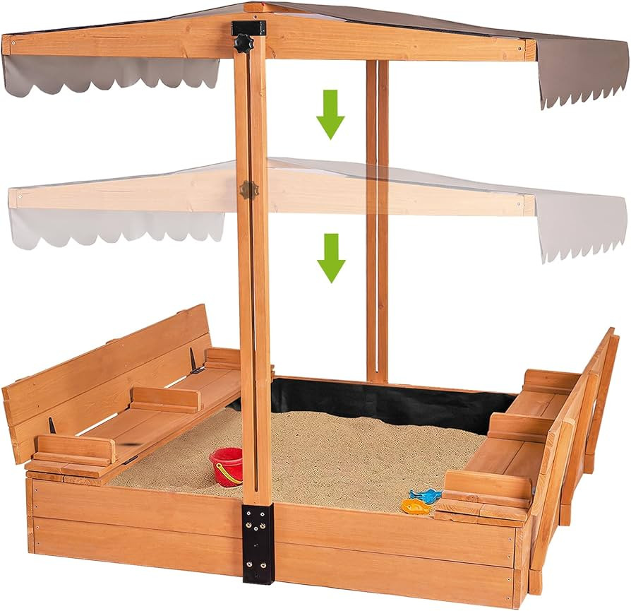 GUTINNEEN Upgraded 47" Outdoor Wooden Sandbox for Kids Ages 4-8 Brwon | Amazon (US)