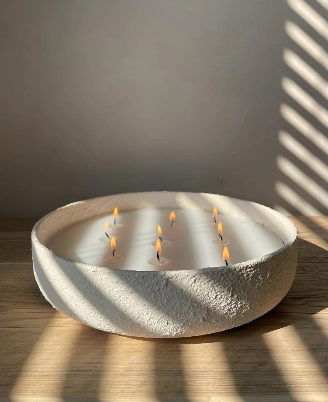 Hand Painted Rustic Large Multi-wick 9 Wick Candle Beige Stone Effect Bowl - Etsy UK | Etsy (UK)