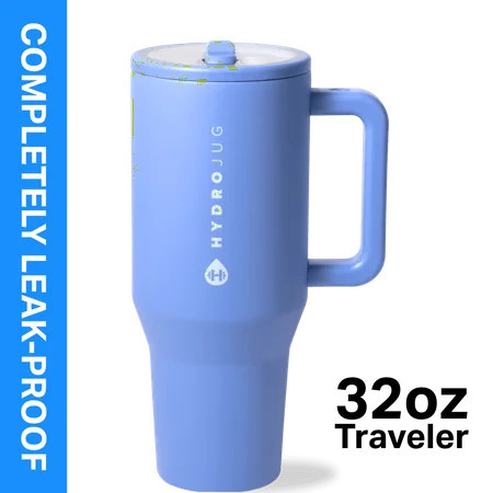HydroJug Traveler 32 oz Water Bottle, Stainless Steel Insulated Tumbler with Flip Straw and Handle - Light Blue | Walmart (US)