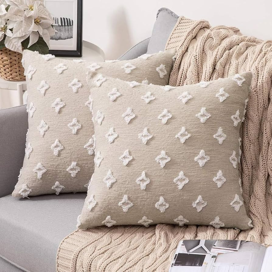 MIULEE Set of 2 Decorative Throw Pillow Covers Rhombic Jacquard Pillowcase Soft Square Cushion Ca... | Amazon (CA)