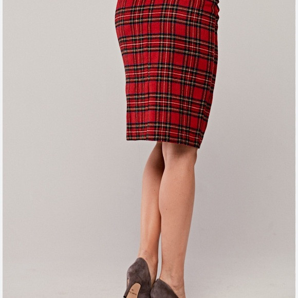 J. Crew Factory Red Plaid Pencil Skirt | Poshmark