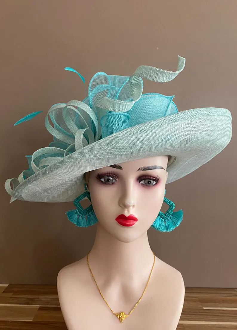 Aqua/peacock Green Kentucky Derby Hat W Sinamay Bow and Ribbons. Mother Day Race Easter Church We... | Etsy (US)