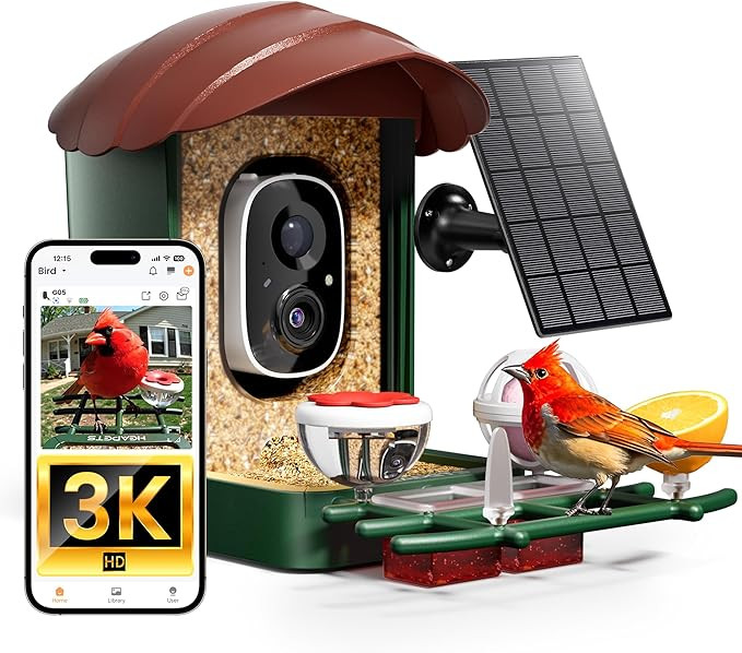 HEAPETS Bird Feeder with Camera Solar Powered, 3K HD Video, AI Bird Recognition, Auto Capture wit... | Amazon (US)