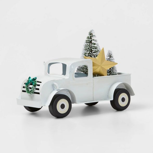 Large Metal Truck with Christmas Tree Decorative Figurine White - Wondershop™ | Target