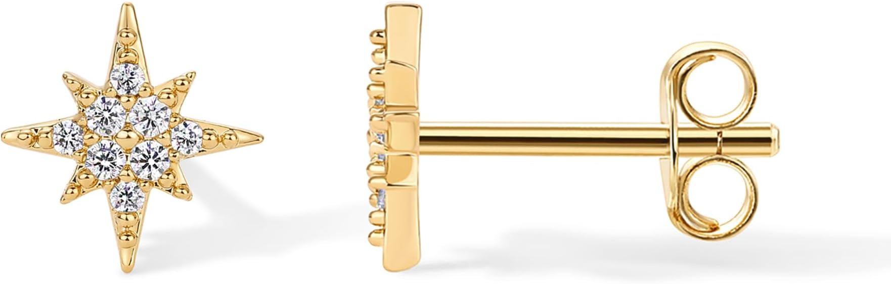 PAVOI 14K Gold Plated Cubic Zirconia Star Stud Earrings for Women | Gold Starburst Earring Pair | Amazon (US)
