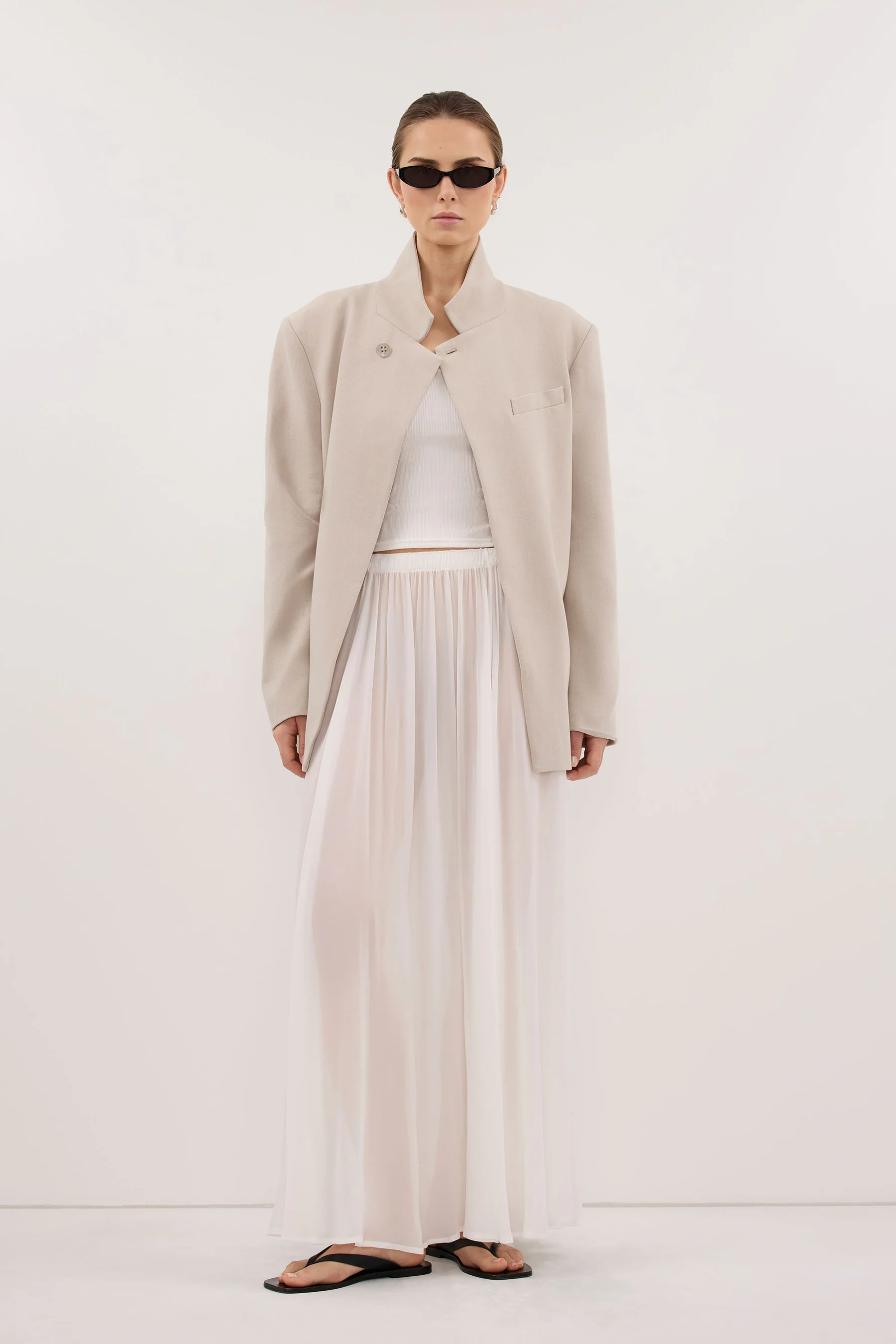 CORALIE OFF WHITE SHEER MIDI SKIRT | DISSH